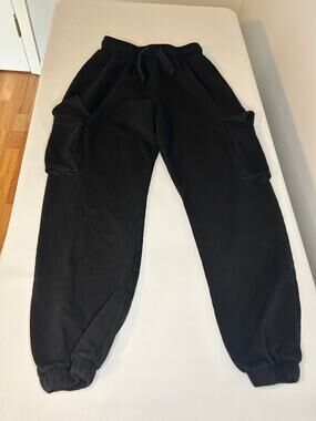 Zara Womens Black Cargo Sweatpants Joggers Size S Drawstring Fleece Pants
